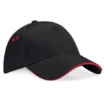 B15c Gorra de 5 Paneles - Visera con sándwich Negro Rojo